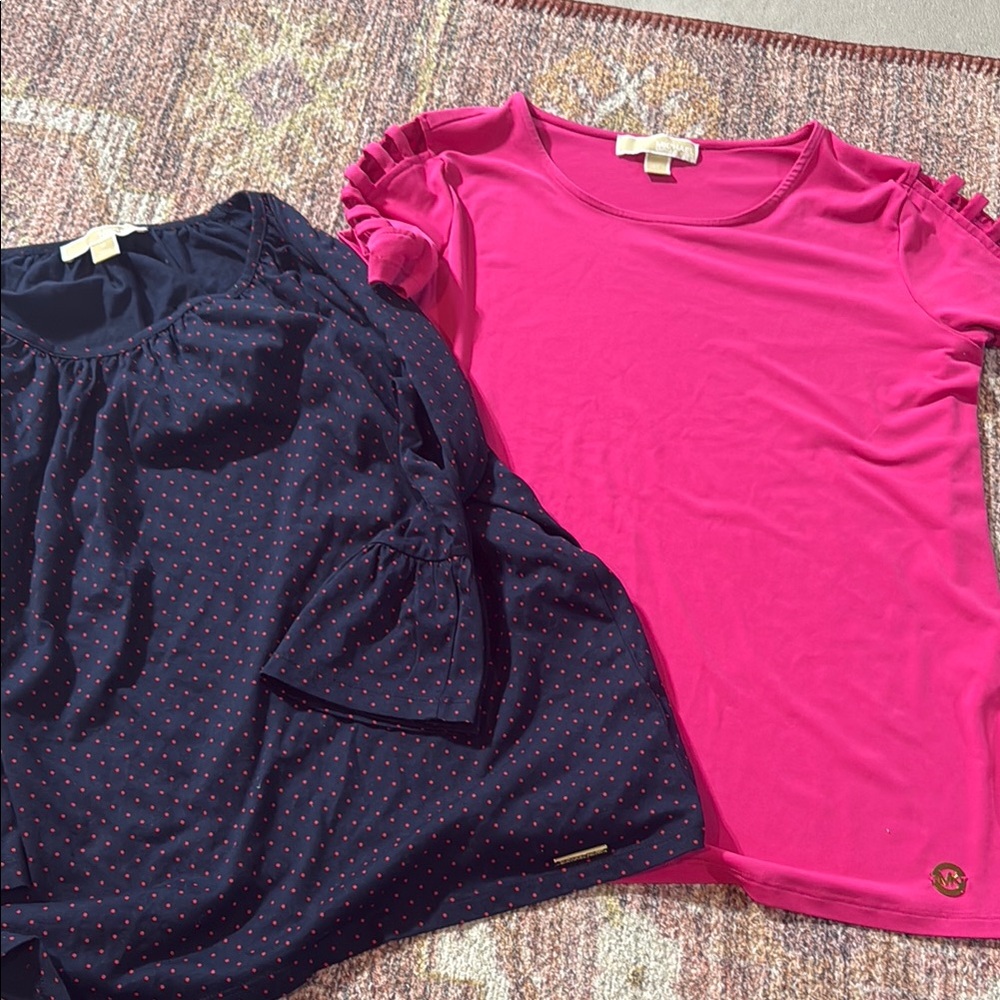 Micheal kors Pink and Navy Tops with Ruffle and Polka Dot size M